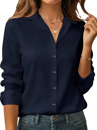 Miniatura 5 de Camisas de manga larga con botones para mujer, básicas, clásicas, suaves, con cuello a la moda, elegantes y casuales