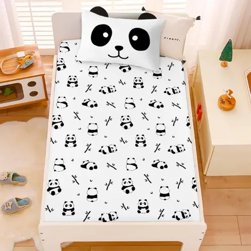 Miniatura 7 de MUSOLEI Sábanas Panda Sábanas ajustadas Lindas hojas de cama con conjunto de cama de animales 3D con orejas para niñas Conjunto de cama individual