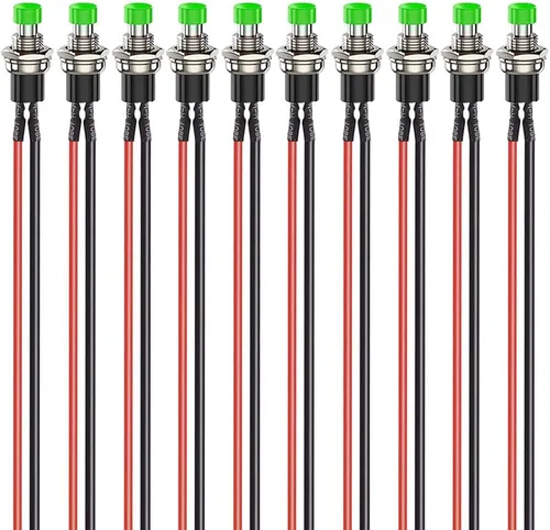 Miniatura 15 de Gebildet 10 piezas de botón de presión momentáneo mini precableado negro 3V-6V-12V-24V-230V/1A, SPST normalmente abierto ON/Off, botón redondo de 2