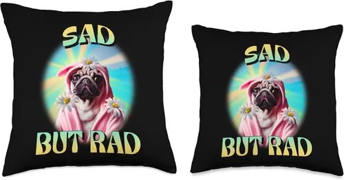 Miniatura 3 de Sad But Rad TShirt Funny Pug Throw Pillow