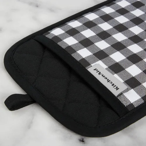 Miniatura 3 de KitchenAid - Juego de manoplas de cocina Gingham 2 piezas, Negro mate, 18x25 cm (7"x10")
