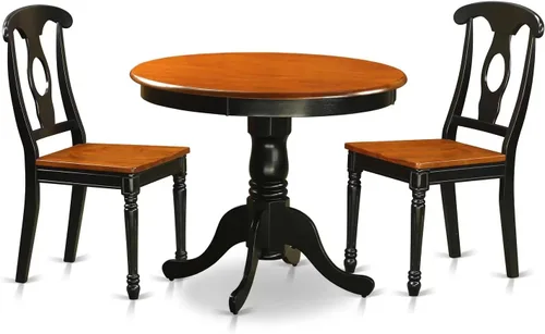 Miniatura 12 de East West Furniture El juego de habitación ANKE3-BLK-LC de 3 piezas contiene una mesa de cocina redonda con pedestal y 2 sillas de comedor tapizadas
