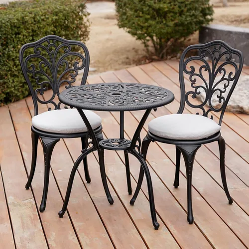 Miniatura 7 de Juego de 3 piezas de mesa de bistró para exteriores, juego de mesa de bistró para todo tipo de clima, juego de 2, muebles de comedor de patio