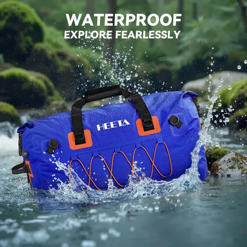 Miniatura 3 de HEETA Bolsa de lona impermeable para motocicleta, mochila seca para motocicleta, 60L/80L, extra grande, bolsas de viaje con correas y asas para Azul