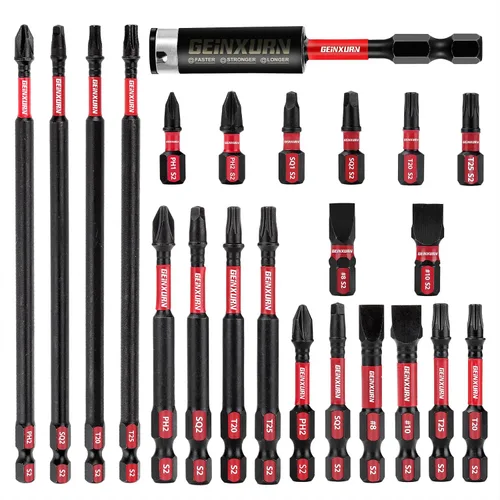 Miniatura 16 de GEINXURN Impact Tough - Juego de 23 brocas magnéticas mezcladas para destornillador, juego de puntas de destornillador de acero de aleación S2 con 1