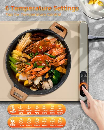 Miniatura 5 de Alfombrilla de calentamiento para alimentos de 500 W, grafeno de alta tecnología, 5 s, calentador de alimentos rápido de 6 temperaturas y 6 horas