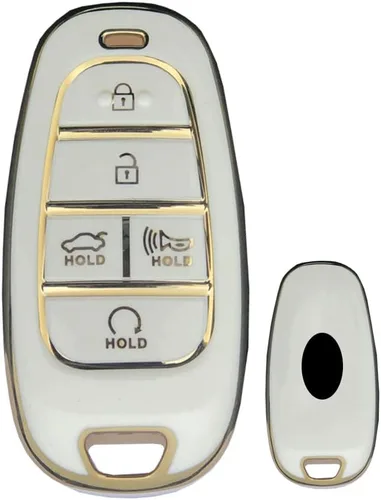 Miniatura 3 de SANRILY Golden-Edge - Funda para llavero de 5 botones para Hyundai Sonata Tucson 2022 2021 2020 Santa Fe Santa Cruz, funda de protección completa