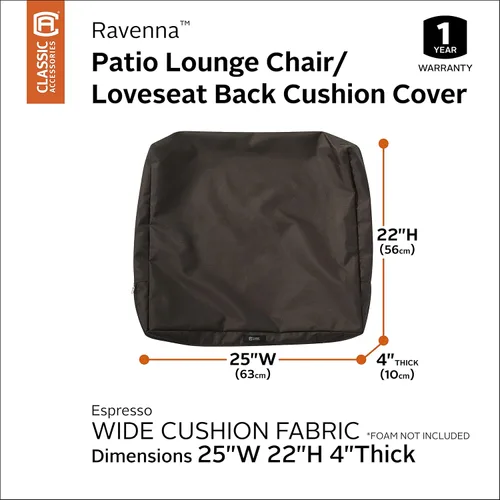 Miniatura 3 de Classic Accessories Ravenna - Funda de cojín de respaldo de patio resistente al agua, 25 x 22 x 4 pulgadas, color espresso