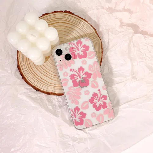 Miniatura 3 de Lovmooful Funda compatible con iPhone 13, bonito diseño transparente de flores de hibisco con estampado floral para niñas y mujeres, TPU suave a