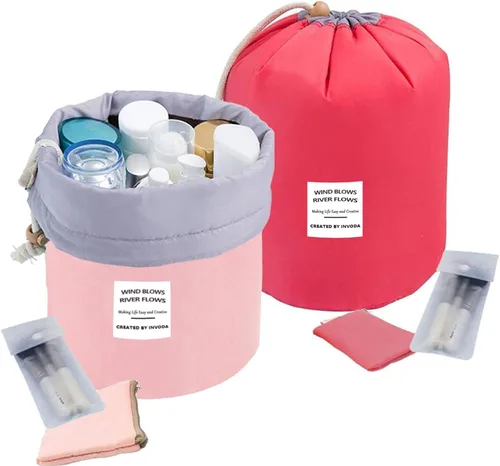 Miniatura 10 de INVODA Bolsa de cosméticos con cordón, 2 piezas, bolsa de maquillaje de viaje para mujer, bolsa de aseo portátil con cordón, bolsa organizadora