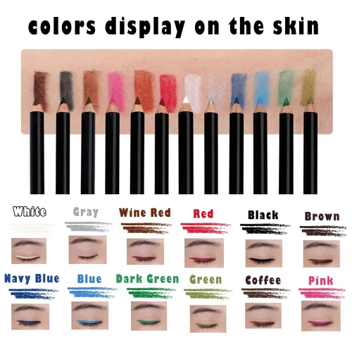 Miniatura 2 de Juego de lápices de ojos – 12 colores surtidos naturales mate de larga duración, lápices de maquillaje hipoalergénicos