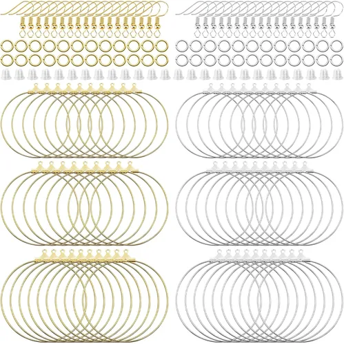 Kit de 360 piezas de fabricación de aretes, suministros para hacer joyas a granel con cuentas redondas, ganchos para aretes, anillos de salto, parte