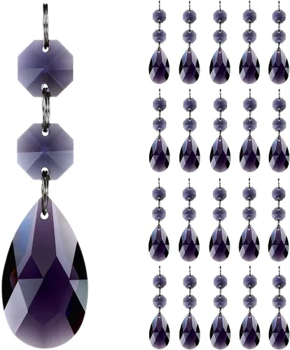 Miniatura 14 de 20 piezas de 1.496 pulgadas (1.496 in) con forma de lágrima, cristales de repuesto para atrapasoles de cristal conectados, cuentas octágonas, adorno