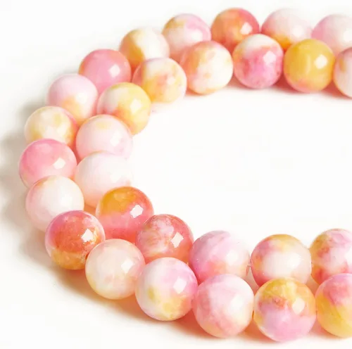 60 piezas de cuentas de jade rosa y amarillo de 6 mm, cuentas de piedras preciosas naturales, cuentas sueltas redondas para hacer joyas Jade rosa