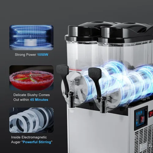 Miniatura 6 de TECSPACE Slushy Machine 2 tanques 8 galones, máquina comercial granizado 1060 W, 30L Slushy Maker para margarita, cóctel, vino, daiquiri