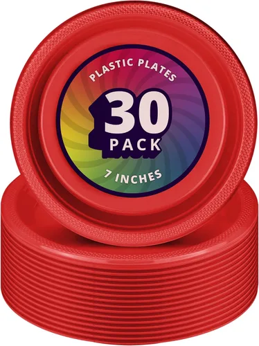 Miniatura 7 de DecorRack 30 platos pequeños de plástico, resistentes de 7 pulgadas, desechables para fiestas de cumpleaños de niños, platos de postre para tartas