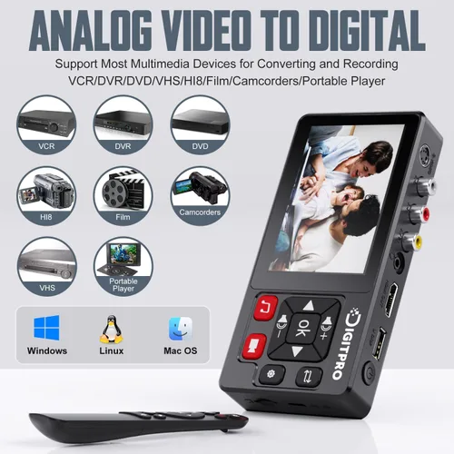 Miniatura 2 de Convertidor VHS a Digital 2.0, video HD a grabadora de convertidor digital con control remoto, convertir grabación de audio de video analógico