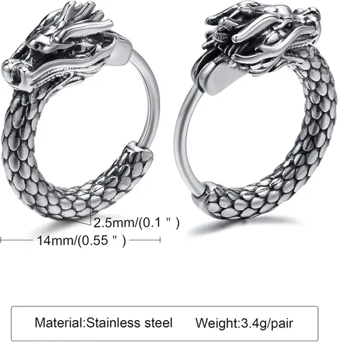 Miniatura 8 de Aretes de aro nórdico vikingo para hombre, 2 pares de amuleto de protección, joyas, regalos de joyería de acero inoxidable para hombre, aretes