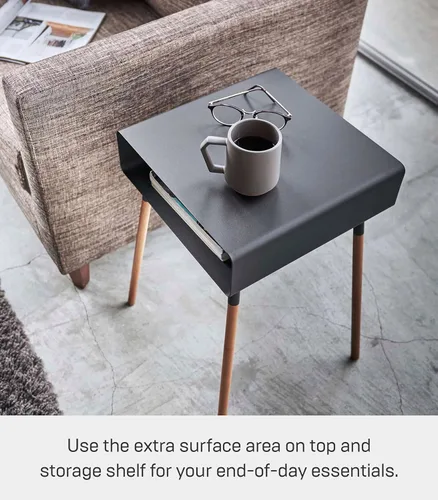 Miniatura 2 de YAMAZAKI Home Mesa auxiliar lisa con estante de almacenamiento abierto, acento rectangular que ahorra espacio, sala de estar, dormitorio, sofá, mesa