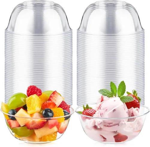 Miniatura 9 de Cuencos pequeños de plástico transparente de 8 onzas, paquete de 100 cuencos desechables de plástico duro para servir frutas, postres, parfaits