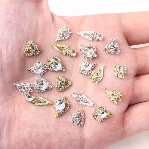 Miniatura 4 de 20 dijes de diamantes de imitación 3D para uñas de aleación para uñas acrílicas, parte trasera plana, gemas de cristal de cristal, tachuelas