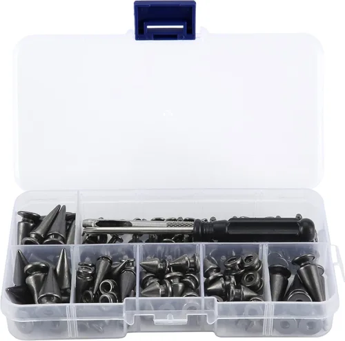 Miniatura 5 de YORANYO 70 juegos de clavos y tachuelas de formas mixtas de varios tamaños, tachuelas de árbol de bala y remaches para cuero, artesanía, ropa