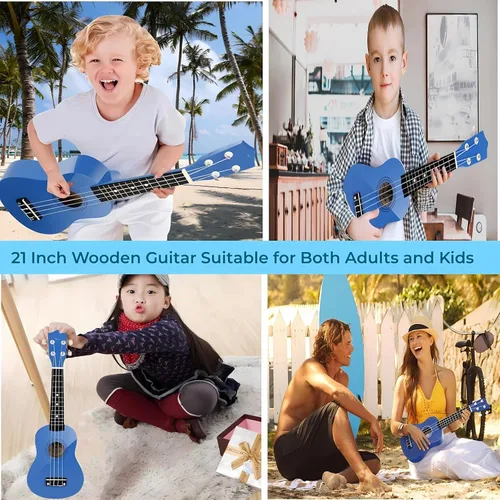 Miniatura 5 de Guitarra acústica de madera para niños de 21 pulgadas, juguetes musicales ideales para niños de 3 a 9 años, niños y niñas, regalos (Azul)
