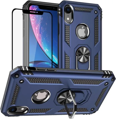 Miniatura 12 de Yiakeng Funda para iPhone XR, iPhone XR con protector de pantalla, fundas protectoras de grado militar con anillo para iPhone XR (negro)
