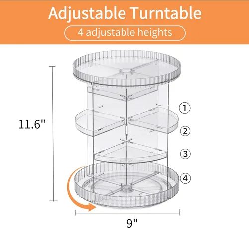 Miniatura 5 de vacane Organizador de maquillaje giratorio transparente, 8 capas ajustables, organizador de tocador para el cuidado de la piel, vitrina