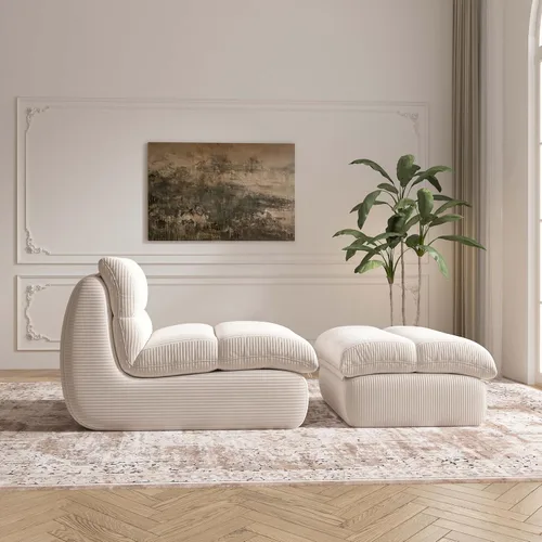 Miniatura 5 de YVDNHP Puf con otomana, acogedora y cómoda, de tela de pana ultra suave, silla de lectura con otomana para sala de estar, apartamento de dormitorio