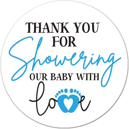 Blue Little Feet - Calcomanías para baby shower, agradecimiento por duchar a nuestro bebé con amor, 2 pulgadas, 50 unidades, para niños