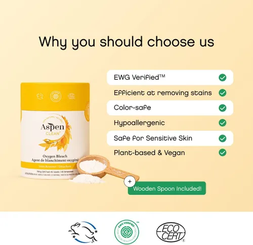Miniatura 3 de AspenClean Polvo de blanqueador de oxígeno sin perfume Quitamanchas de lavandería de color seguro Alternativa a la lejía EWG Verified™