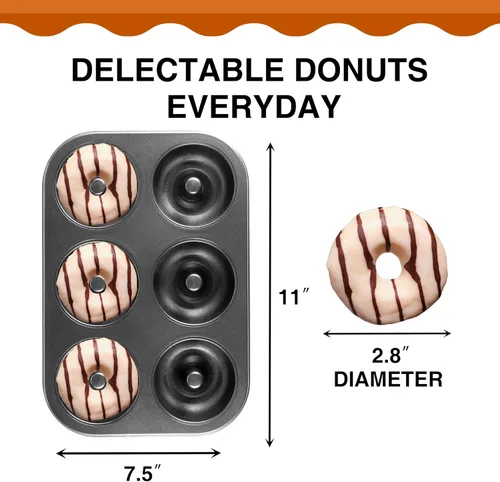 Miniatura 3 de HONGBAKE Molde para rosquillas para hornear, bandeja de donas profunda mejorada, paquete de 2 moldes de 6 cavidades para horno, antiadherente y Negro