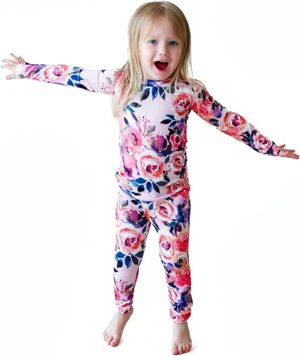 Miniatura 84 de Posh Peanut Pijamas para niñas, suaves, de viscosa de bambú para niños, pijamas a juego de manga larga para niñas