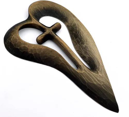 Miniatura 6 de Cruz de mano de madera, cruz de madera hecha a mano, cruz de diseño de corazón, cruz tallada en madera, cruces decorativas para pared grande y Negro