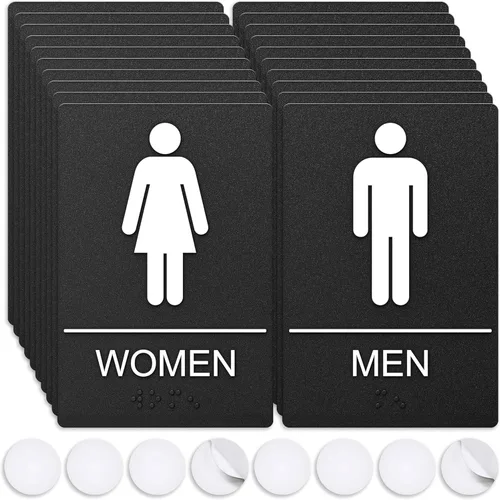 Miniatura 25 de ASSURED SIGNS - Letrero de baño para negocios, 9 x 6 pulgadas, 1 paquete Cumple con la ADA, texto elevado con braille, letrero de baño premium
