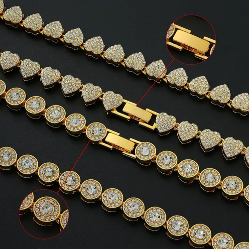 Miniatura 3 de Cadena de tenis de diamantes agrupados de doble capa, collar de cadena cubana de Miami para mujer, collar de cadena de corazón helado, regalo