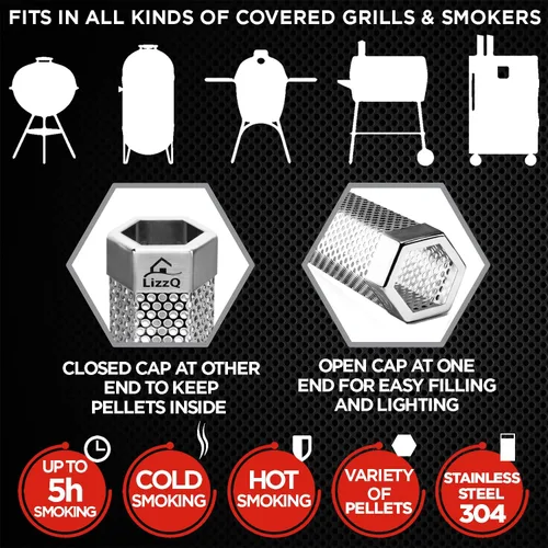 Miniatura 3 de LIZZQ Tubo ahumador de pellets premium, 30,5 cm, 5 horas de humo intenso, para cualquier parrilla o ahumador, ahumado en frío o caliente, acero