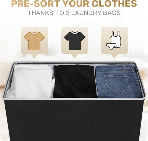 Miniatura 5 de SOLEDI Cesta de ropa sucia de 180L de 3 secciones, cesta de ropa sucia extra grande con tapa, cesta de ropa sucia con asa resistente, organizador