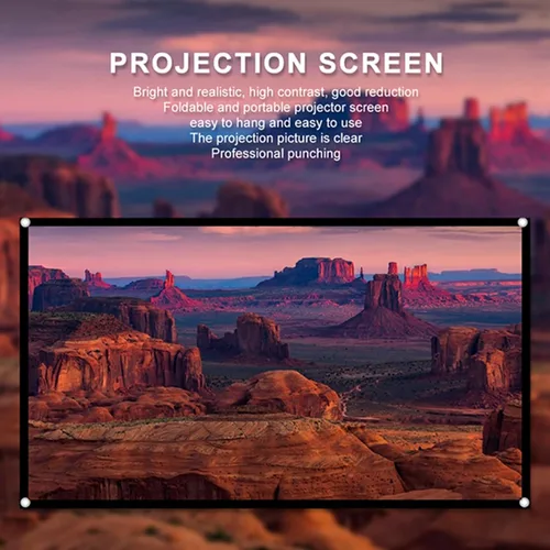 Miniatura 7 de Pissente Pantalla de proyector portátil, cortina de proyección HD plegable 16:9 con agujeros de perforación para cine en casa, películas al aire