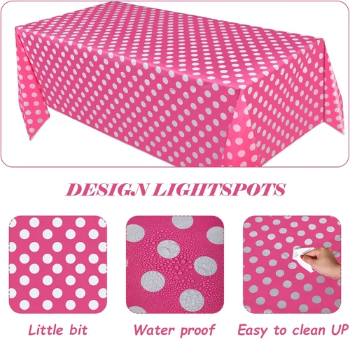 Miniatura 3 de Tegeme Mantel rectangular de plástico con diseño de lunares, color rosa y blanco, 3 piezas, 54 x 108 pulgadas, para decoración de cumpleaños