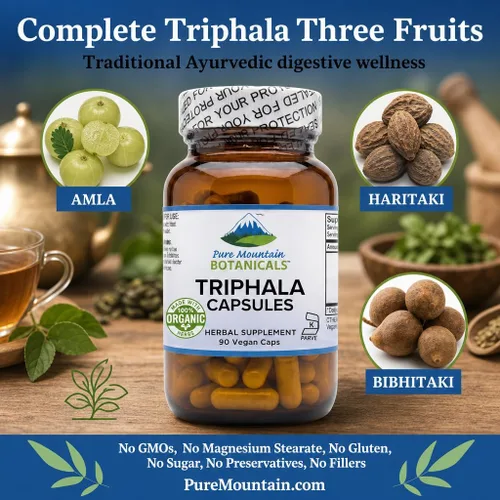 Miniatura 3 de Pure Mountain Botanicals Triphala Cápsulas 90 cápsulas veganas kosher ahora con 500 mg mezcla orgánica de fruta india Amla