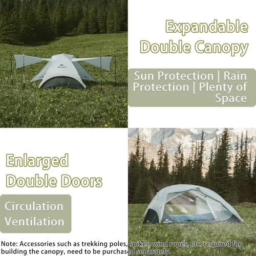 Miniatura 2 de Naturehike - Tienda de campaña para 2 personas con doble toldo ultraligero de nailon de doble capa impermeable para camping, festivales, patio