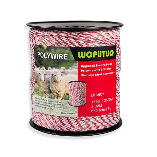 Valla eléctrica Polywire - 1640 pies | 6 hebras de acero inoxidable, alta conductividad, resistente al óxido y a los rayos UV | Cercado portátil