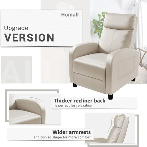 Miniatura 5 de Homall - Silla reclinable acolchada de cuero sintético para sala de estar, sofá reclinable moderno, asiento de club y teatro en casa