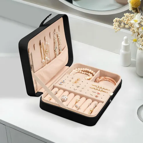 Miniatura 8 de Joyero organizador para mujeres y niñas, almacenamiento portátil de joyería para aretes, anillos, collares, pulseras, relojes, flores pequeñas