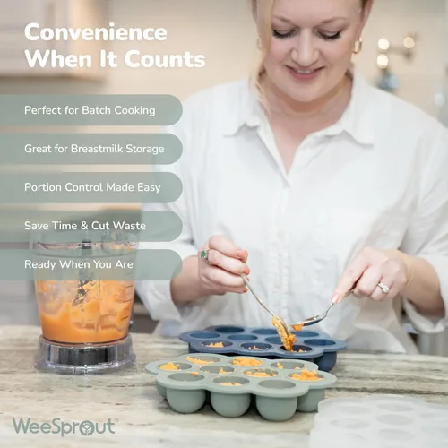 Miniatura 6 de WeeSprout - Bandeja de silicona para congelar alimentos para bebés con tapa de clip, recipiente de almacenamiento perfecto para alimentos caseros