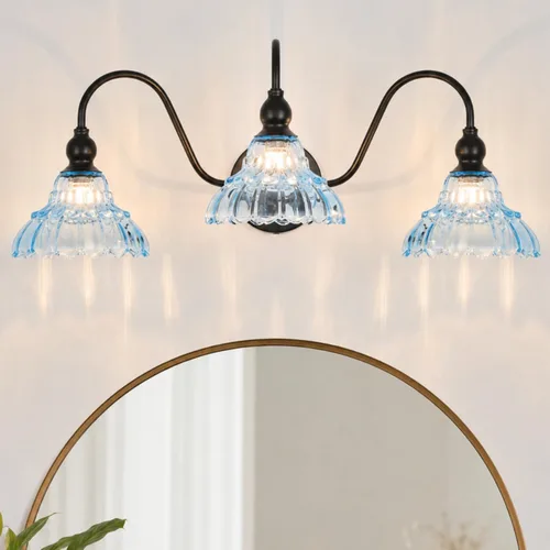 Miniatura 33 de Moderno aplique de pared negro mini lámpara de pared hecha de cuerpo de metal y vidrio estampado prensado retro luz de tocador para dormitorio