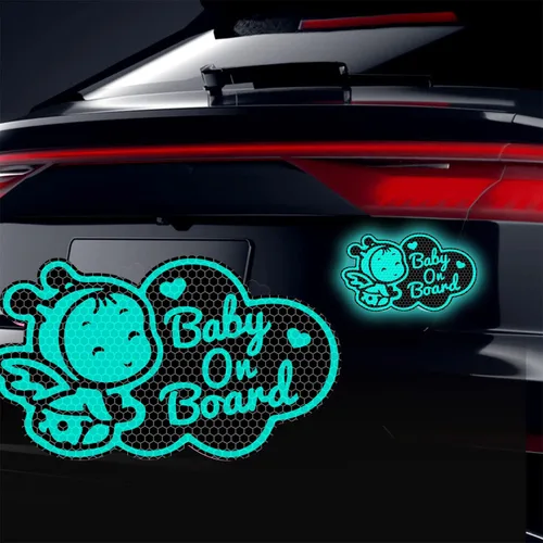 Miniatura 17 de Calcomanías reflectantes para automóvil de bebé a bordo, 2 calcomanías de advertencia de seguridad para bebé en el automóvil (azul reflectante 2)
