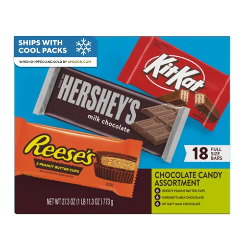 HERSHEY'S, KIT KAT and REESE'S - Caja variada de dulces de chocolate con leche, 27.3 onzas (18 unidades)